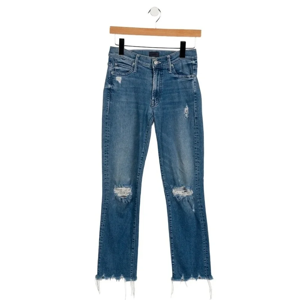 MOTHER The Rascal Ankle Chew Jeans Learning to Hula Distressed Straight Crop 26